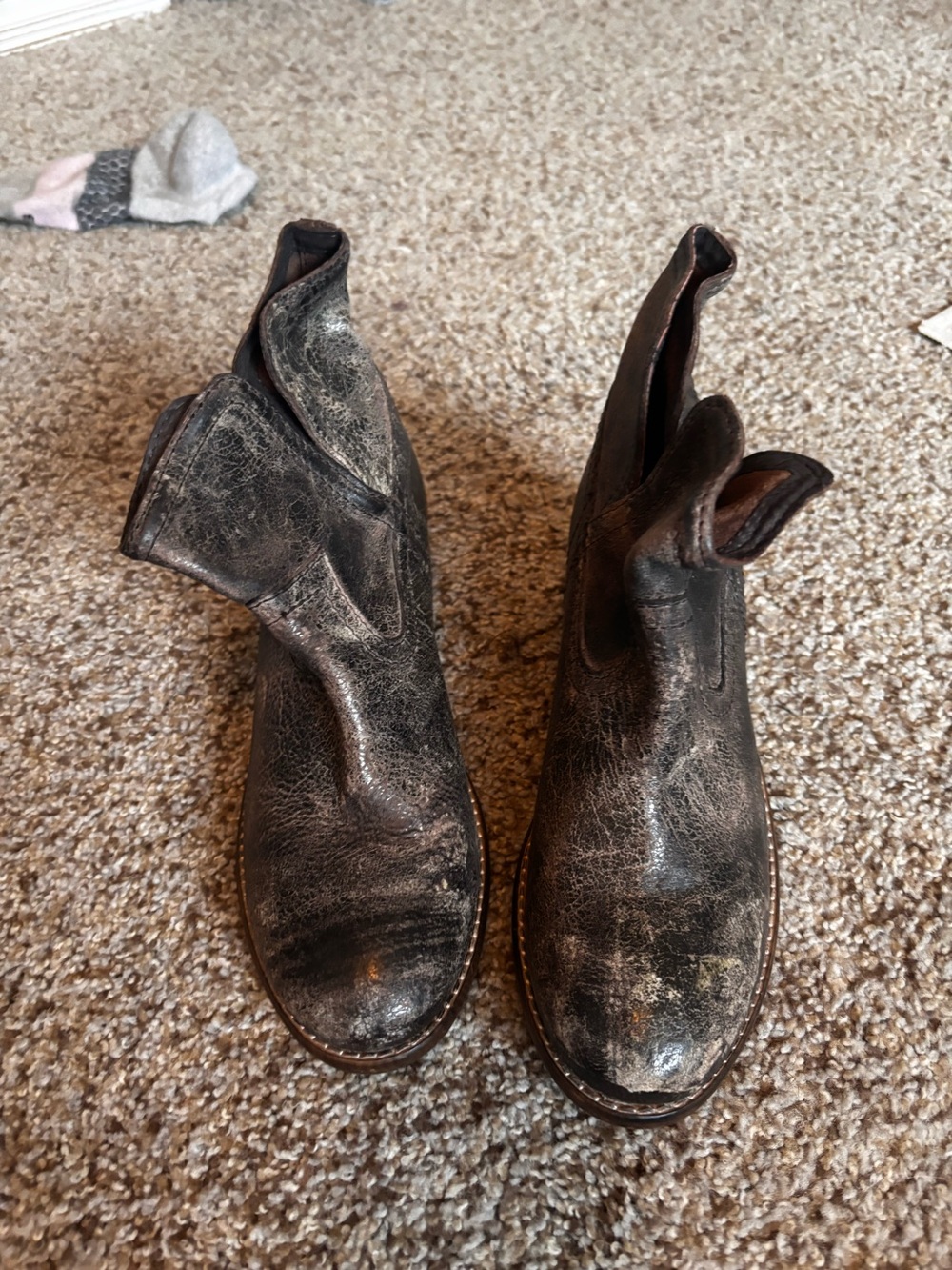 Distressed Leather Chelsea Boots in Dark Charcoal like color